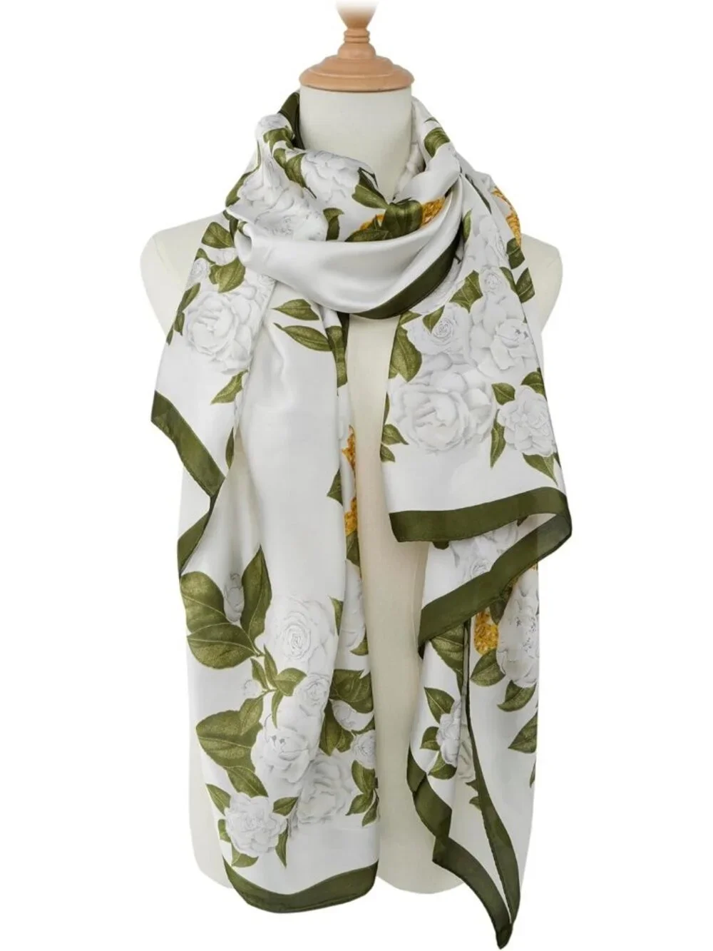 Women's White-Green Long Skinny Silky Lightweight Sunscreen Shawls Wraps